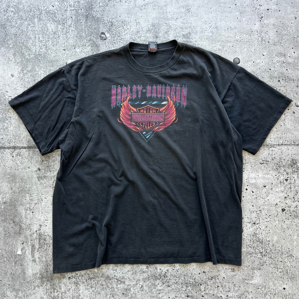 Vintage Harley-Davidson T-Shirt Men 3XL Black York Holoubek Biker Grunge Wings